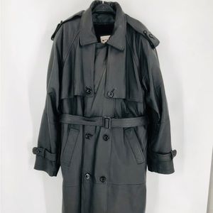 Designer Wilda Black Leather Mens Double Breasted  Belted Trench Coat Jacket S